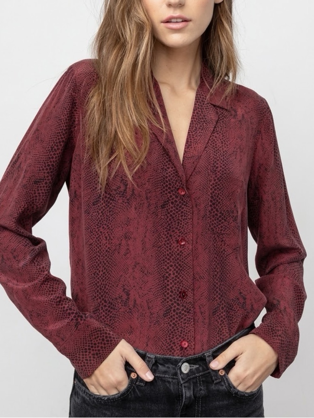 Rails Kate Silk Shirt M Red Python Snakeskin Button‎ Down NWT $268